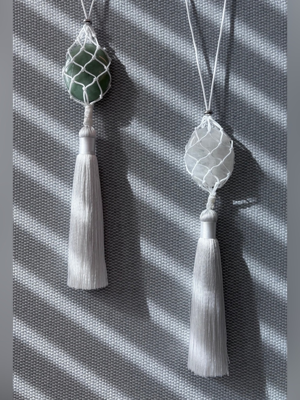 Bean design White Tassel Necklace of Natural Crystal Stone